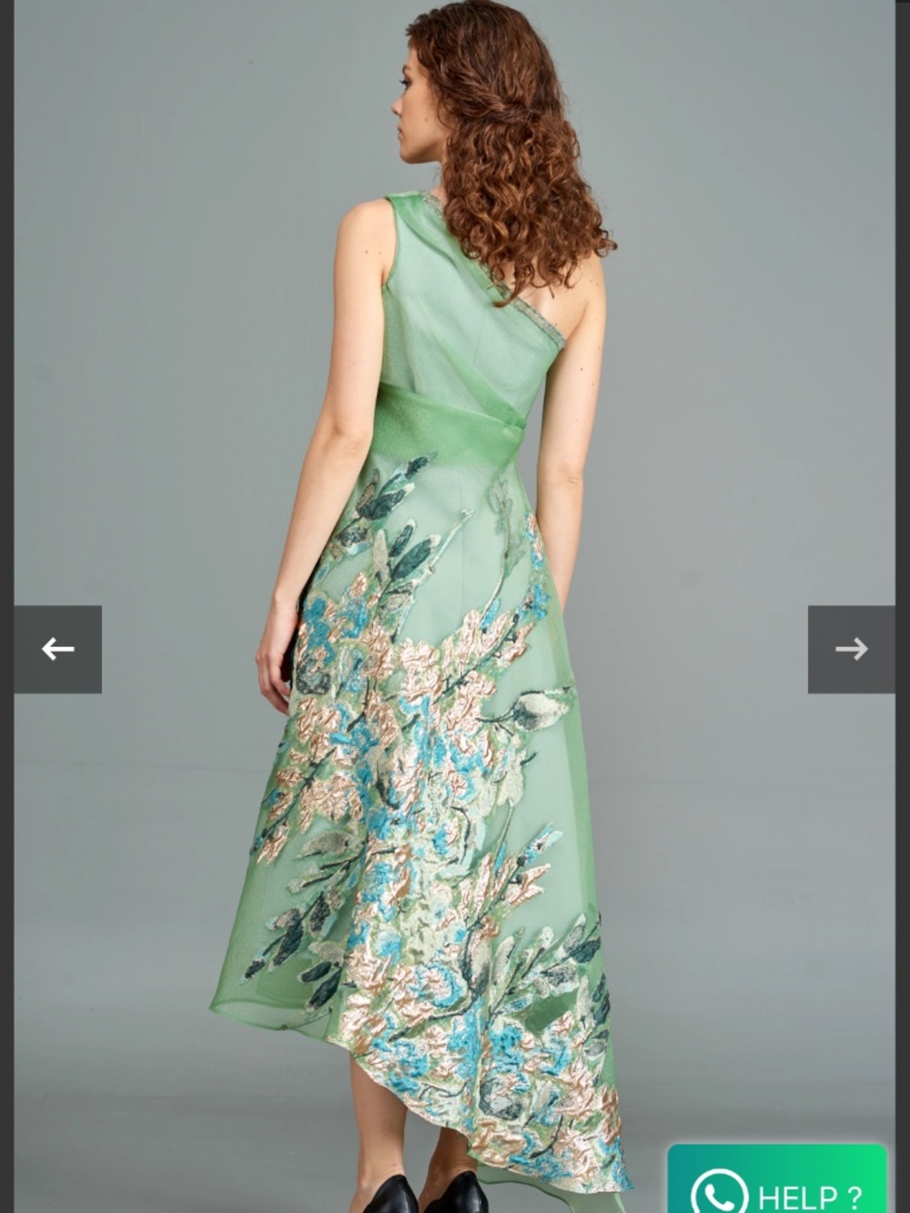 One Shoulder Green Jacquard Dress
